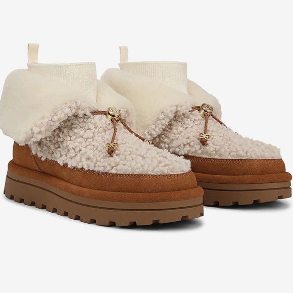 Sam Edelman Olin Natural Harvest Brown Shearling Bootie Boots - Picture 2 of 16